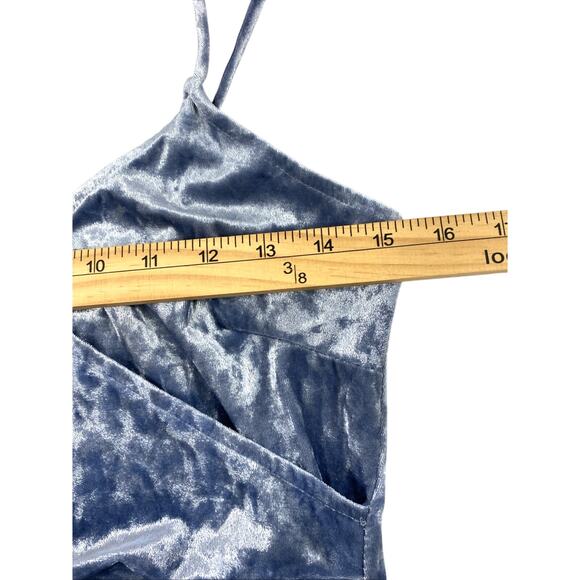 Womens Crushed Velvet Dress Sz Large Blue Ruched Fairy Hoco Party Event - Picture 5 of 9